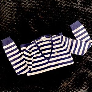 Lacoste Navy & White Striped 100% Cotton Sweater